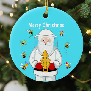 Adorno De Cerámica Feliz Navidad Apicultor Colmena Santa con Abejas