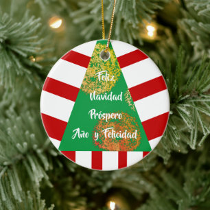 Adorno De Cerámica Feliz Navidad Árbol de Navidad Esencial Español