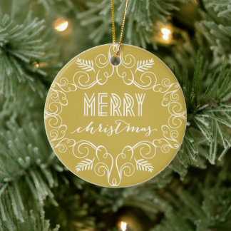 Adorno De Cerámica Feliz Navidad Art Decó Frame Gold Holiday Foto