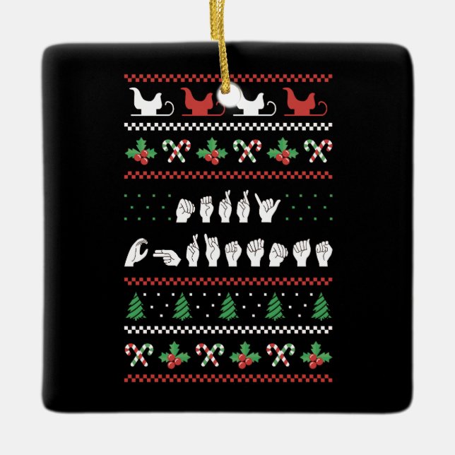 Adorno De Cerámica Feliz Navidad - ASL American Rótulo Language I (Anverso)