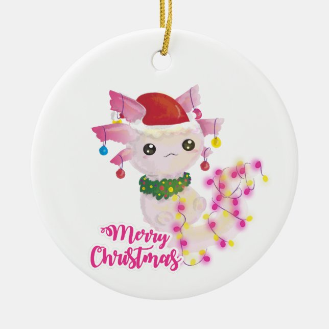 Adorno De Cerámica Feliz Navidad axolotl santa (Frente)