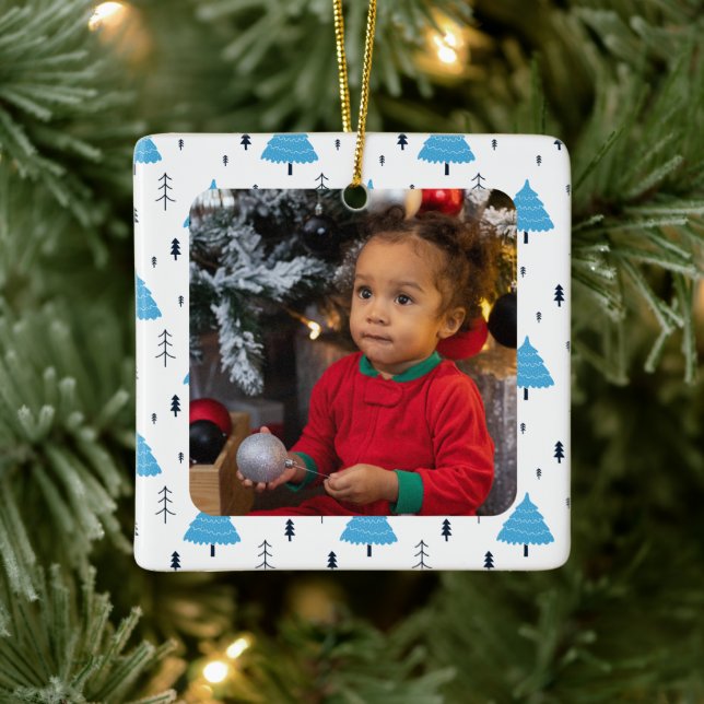 Adorno De Cerámica Feliz Navidad Azul Árbol de Navidad Personalizado (Árbol)