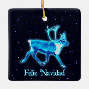 Adorno De Cerámica Feliz Navidad - Azul caribú (reno)