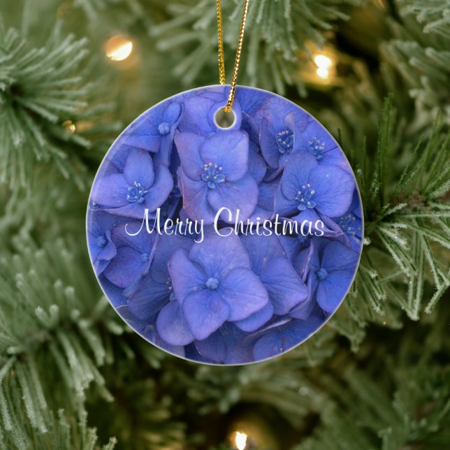 Adorno De Cerámica Feliz Navidad Azul Hydrangea (Árbol)