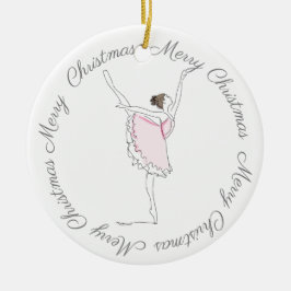 Adorno De Cerámica Feliz Navidad Ballerina Rosa
