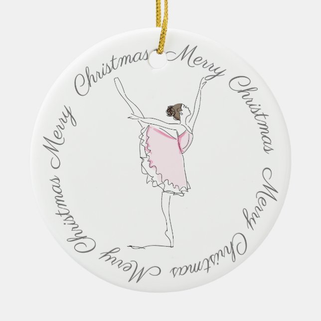 Adorno De Cerámica Feliz Navidad Ballerina Rosa (Frente)