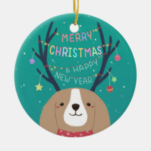 Adorno De Cerámica Feliz Navidad: Beagle Ilustracion Art