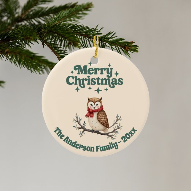 Adorno De Cerámica Feliz Navidad beige regalo rustsic lindo búho (Subido por el creador)