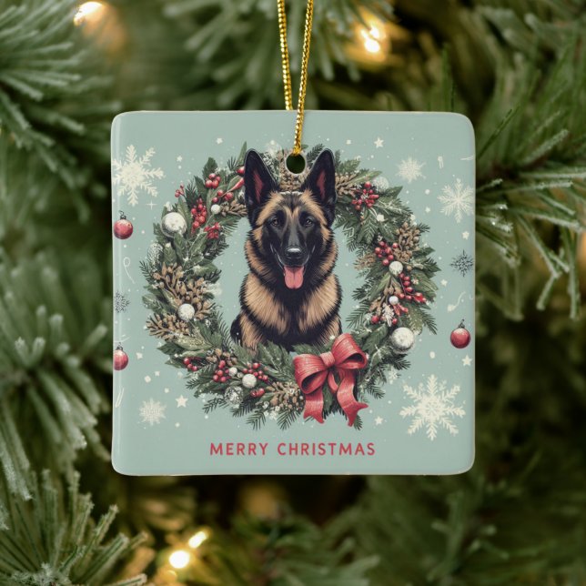 Adorno De Cerámica Feliz Navidad Belga Malinois Dog Xmas (Árbol)