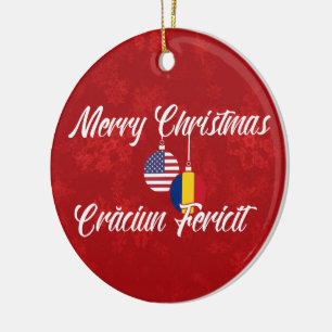 Adorno De Cerámica Feliz Navidad bilingüe estadounidense rumano