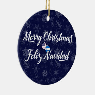 Adorno De Cerámica Feliz Navidad bilingüe hondureño americano