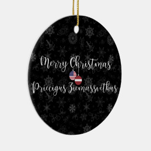 Adorno De Cerámica Feliz Navidad bilingüe letón americano