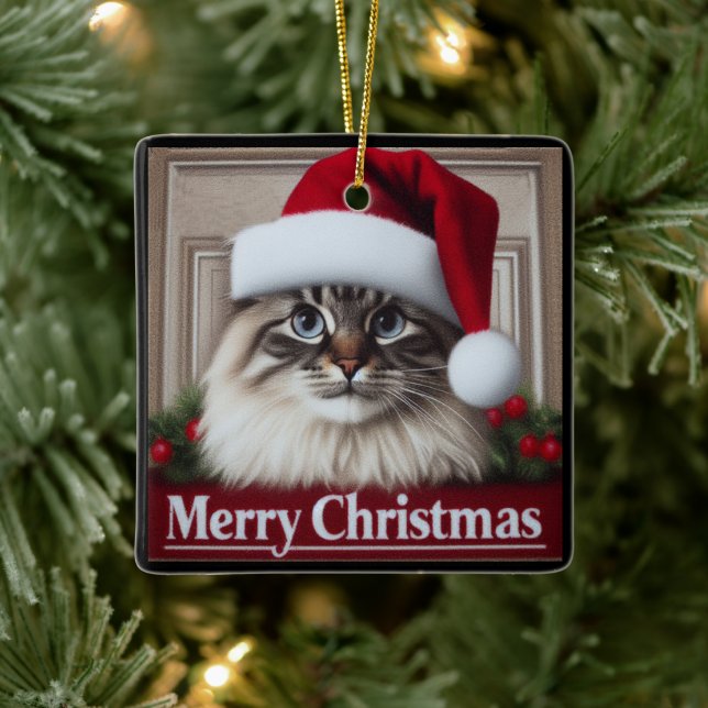 Adorno De Cerámica Feliz Navidad Birman Cat, Navidad Santa Birman Cat (Árbol)