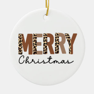Adorno De Cerámica "Feliz Navidad" Bloque de color moderno Leopard Bo