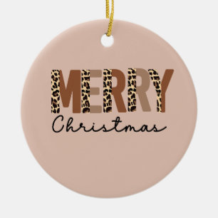 Adorno De Cerámica "Feliz Navidad" Bloque de color moderno Leopard Bo