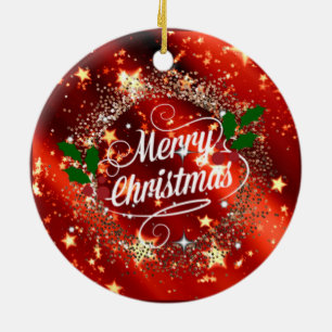 Adorno De Cerámica Feliz Navidad, brillo y purpurina