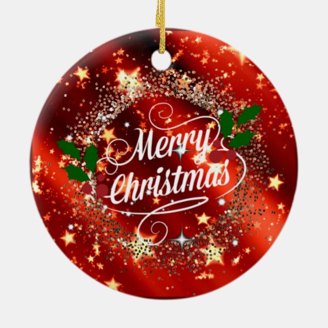 Adorno De Cerámica Feliz Navidad, brillo y purpurina (Atrás)