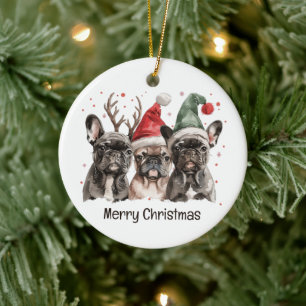 Adorno De Cerámica Feliz Navidad Bulldog francés Perros renos
