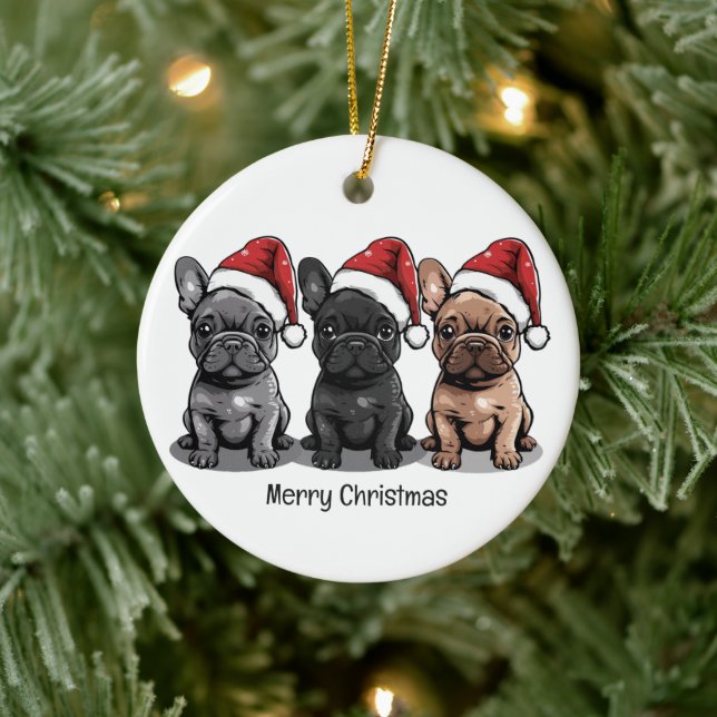 Adorno De Cerámica Feliz Navidad Bulldog francés Santa Dog (Árbol)