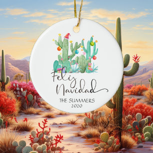 Adorno De Cerámica Feliz Navidad Cactus de Navidad Acuarela Personali