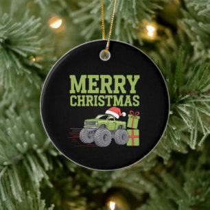 Adorno De Cerámica Feliz Navidad Camión Monstruo Niño Xmas 
