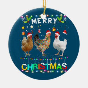 Adorno De Cerámica Feliz navidad Camisa de pollo Santa Hat Luces Xma