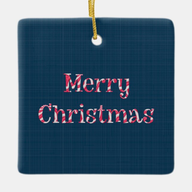 Adorno De Cerámica Feliz Navidad Candy Cane Mensajes de texto de dobl (Anverso)