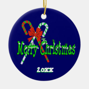 Adorno De Cerámica Feliz Navidad Candy Canes