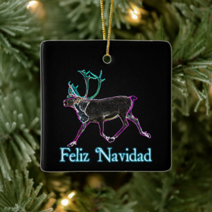 Adorno De Cerámica Feliz Navidad - Caribú eléctrico