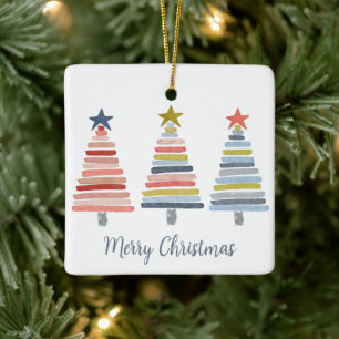 Adorno De Cerámica Feliz Navidad Coloridos árboles apilados