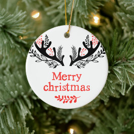 Adorno De Cerámica Feliz Navidad con árboles y hojas