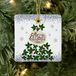 Adorno De Cerámica Feliz Navidad con el árbol de Navidad