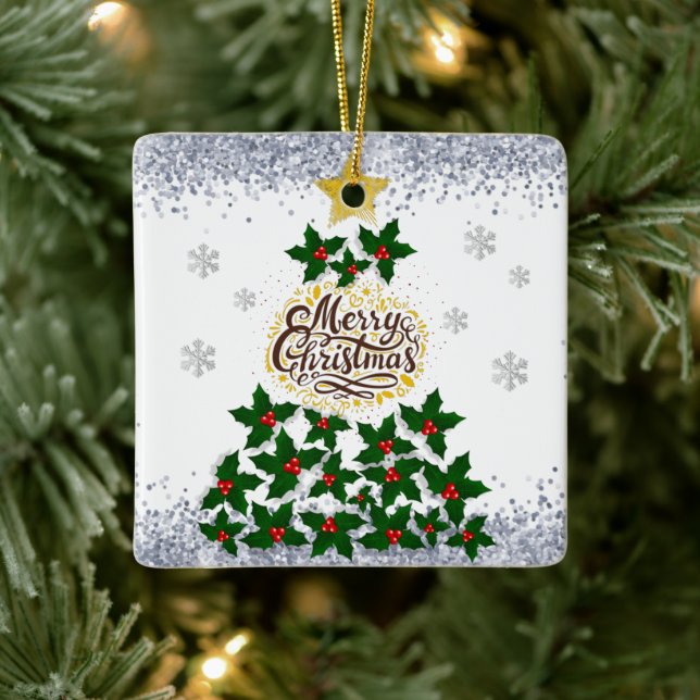 Adorno De Cerámica Feliz Navidad con el árbol de Navidad (Árbol)