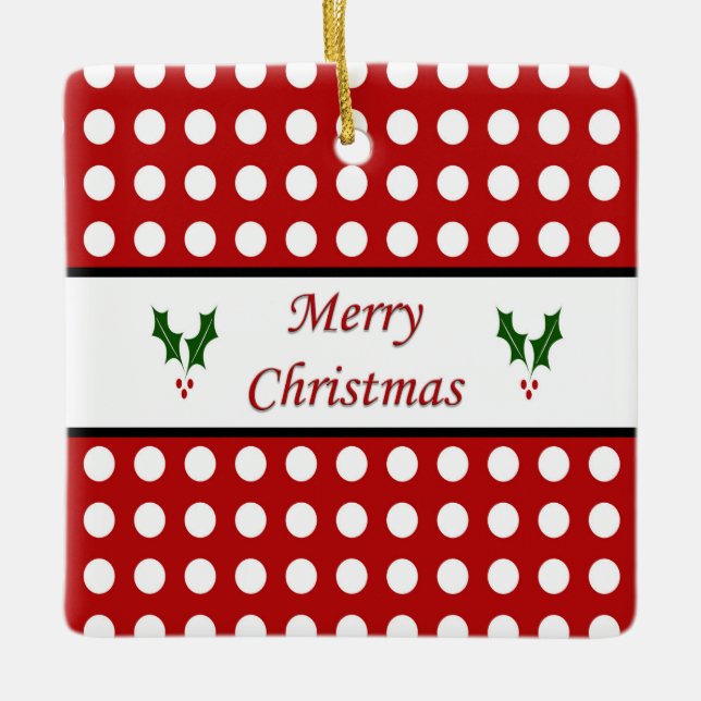 Adorno De Cerámica Feliz Navidad con el patrón Polka Dot (Anverso)