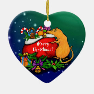 Adorno De Cerámica Feliz Navidad con el príncipe rata