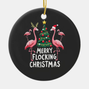 Adorno De Cerámica Feliz Navidad con Flamencos Navideños