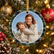 Feliz Navidad con Foto Familiar de Cuadro Escocés 