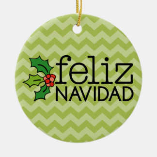 Adorno De Cerámica Feliz Navidad con los galones verdes