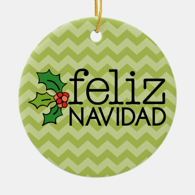 Adorno De Cerámica Feliz Navidad con los galones verdes (Frente)
