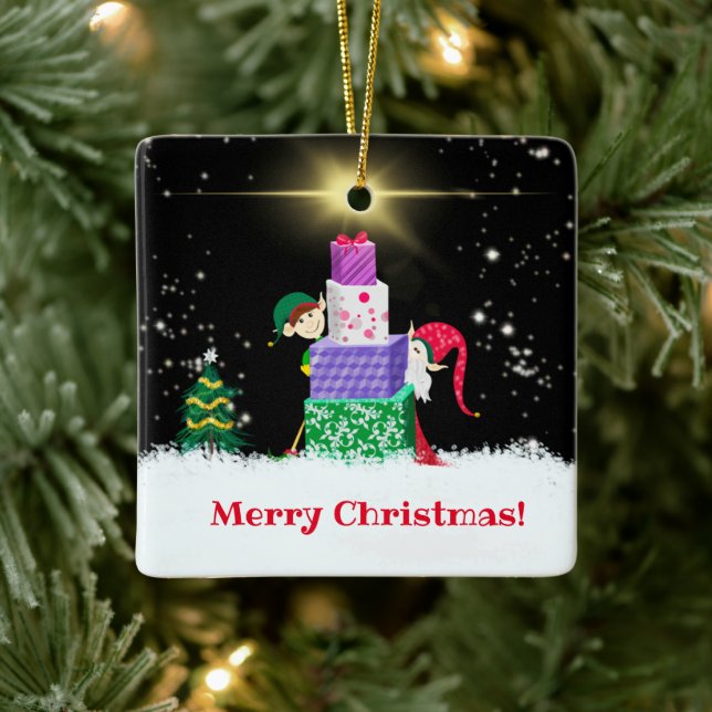 Adorno De Cerámica Feliz Navidad con regalos de Navidad (Árbol)