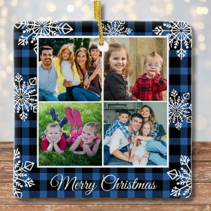 Adorno De Cerámica Feliz Navidad Copo de Nieve Cuadro Azul 4 Fotos