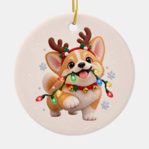 Adorno de cerámica Feliz Navidad Corgi Lindo