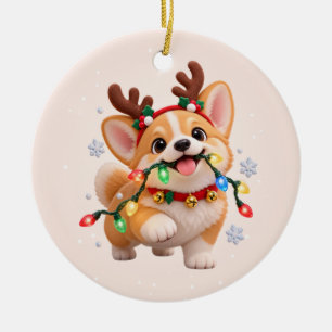 Adorno de cerámica Feliz Navidad Corgi Lindo