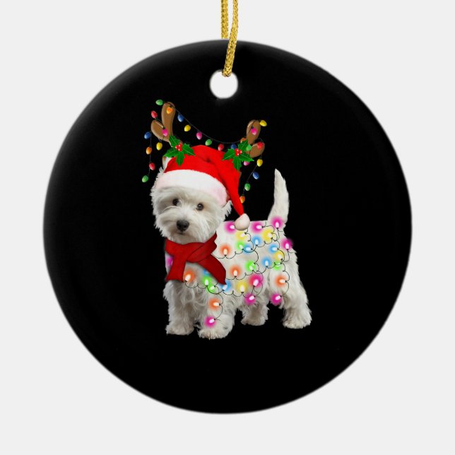 Adorno De Cerámica Feliz Navidad Cosplay de renos de perro occidental (Frente)