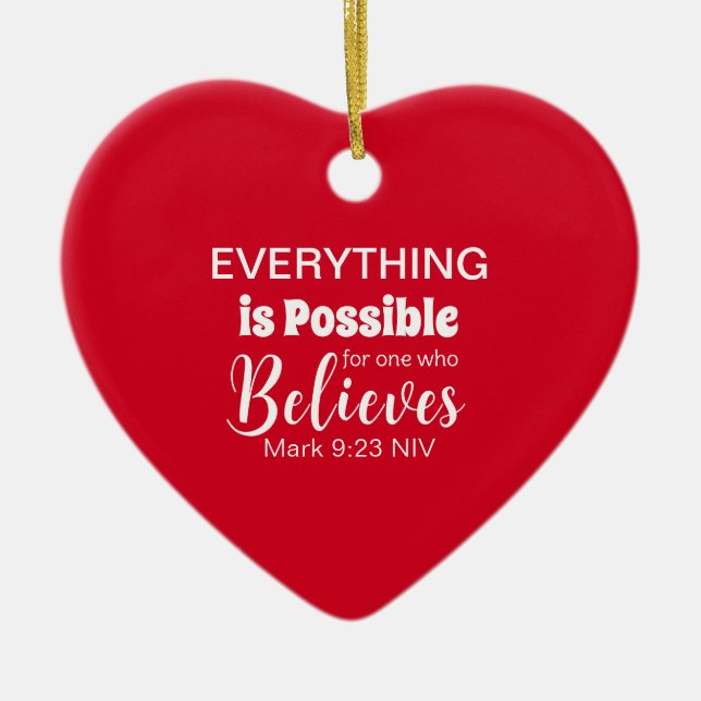 Adorno De Cerámica Feliz Navidad Creer Biblia Verse Rojo Cristiano (Frente)