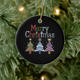 Adorno De Cerámica Feliz Navidad Cruz Árbol Xmas Retro