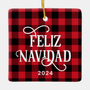 Adorno De Cerámica Feliz Navidad Cuadro de Búfalo Rojo Foto Familiar