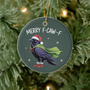 Adorno De Cerámica Feliz Navidad Cuervo Divertido Cuervo Sarcástico
