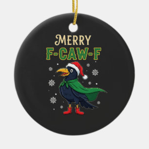 Adorno De Cerámica Feliz Navidad Cuervo Gracioso Santa