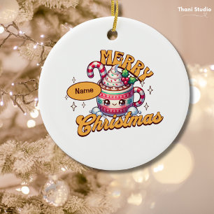 Adorno De Cerámica Feliz Navidad Cute Hot Chocolate Mug Family